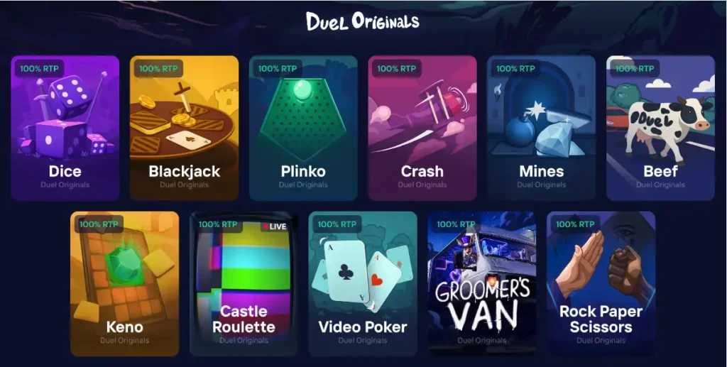 Oversikt over Duel Originals-spill med 100 prosent RTP